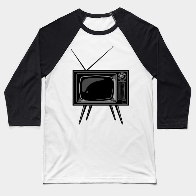 Black Retro TV Baseball T-Shirt by Islanr